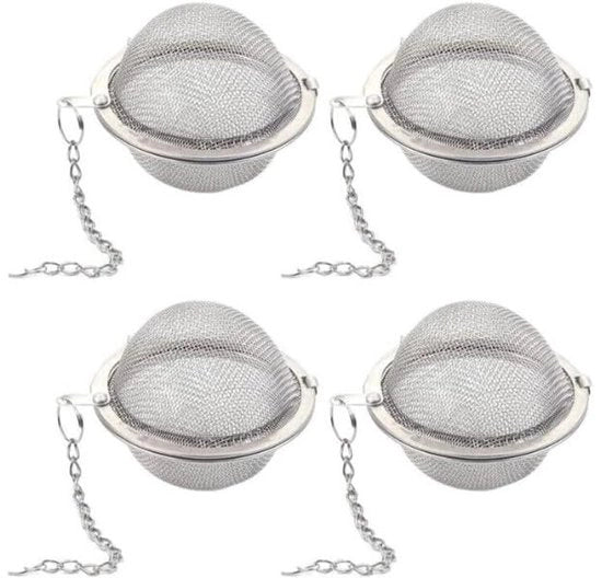 Filtro per tè con catena - Acciaio inossidabile - Sfera per tè - Adatto per tè in bustina - Argento
