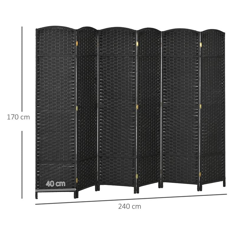 PARAVENTO DIVISORIO DA INTERNI PIEGHEVOLE A 6 ANTE INTRECCIATO, 240X170 CM, NERO