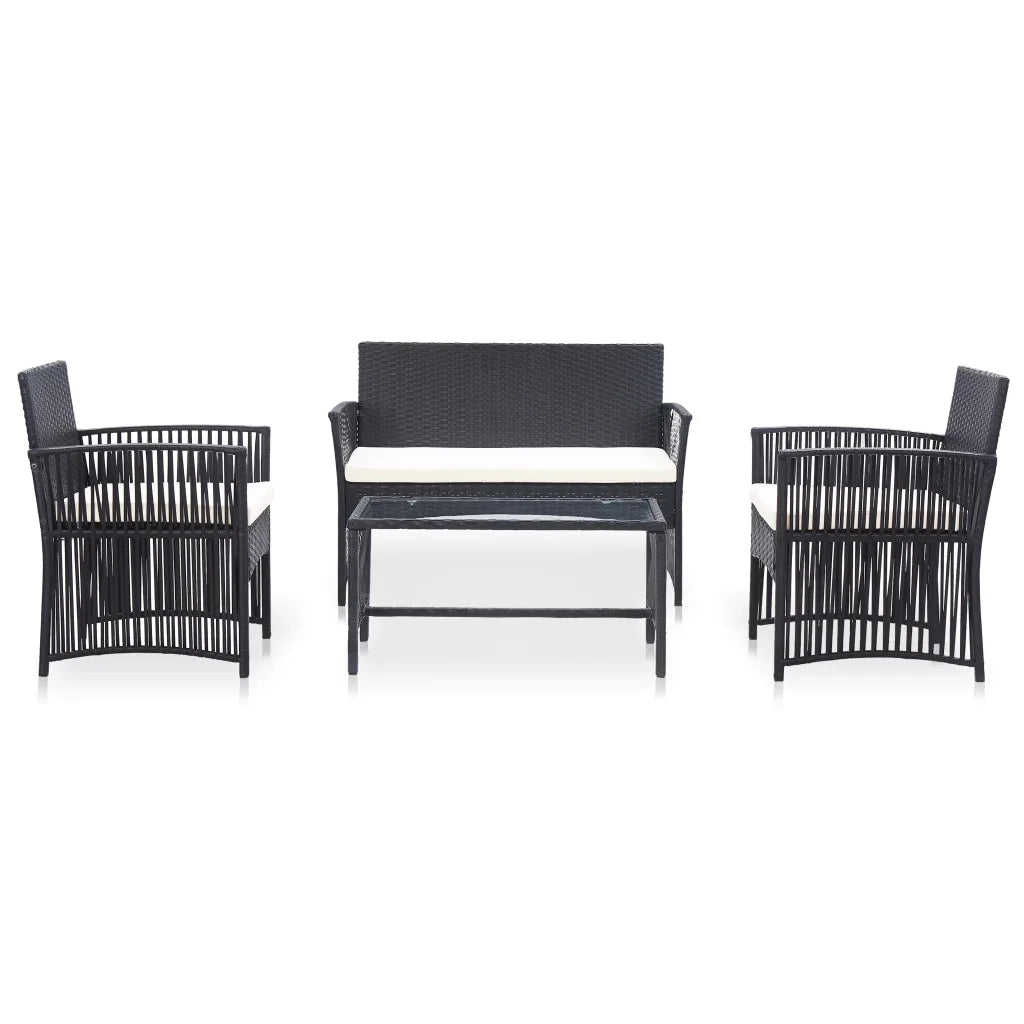 Set Divani da Giardino 4 pz con Cuscini in Polyrattan Nero cod mxl 39468