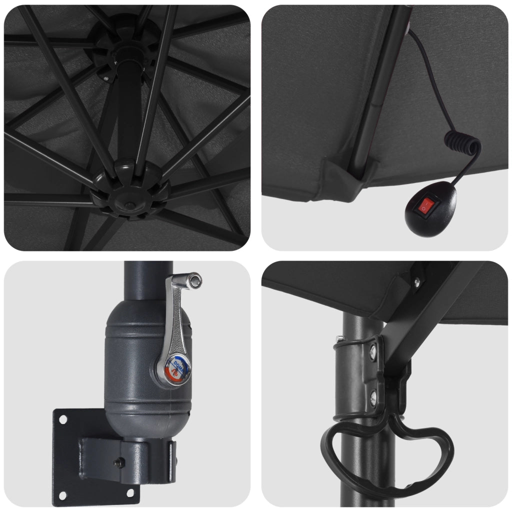 Parasol da Giardino a Parete con LED Antracite 248 cm