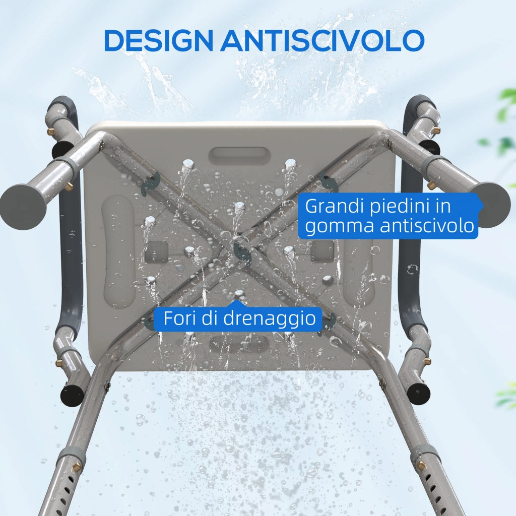 Sgabello Doccia Regolabile con Braccioli ¨C zephmum ¨C Alluminio HDPE EVA 52x45x57-69 cm