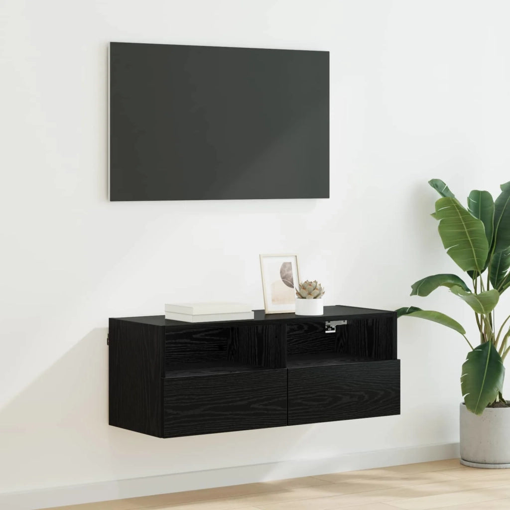 Mobile TV da parete Rovere Nero 80 x 30 x 30 cm 882932