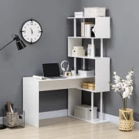 Scrivania Angolare Moderna in Truciolato per Ufficio e Studio con Ripiano a 4 Livelli, 120x80x176 cm, Bianco