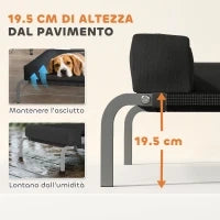 Lettino per Cani Rialzato di 19.5 cm con Cuscino a U, in Poliestere e Acciaio, 110x75x30 cm, Nero e Argento