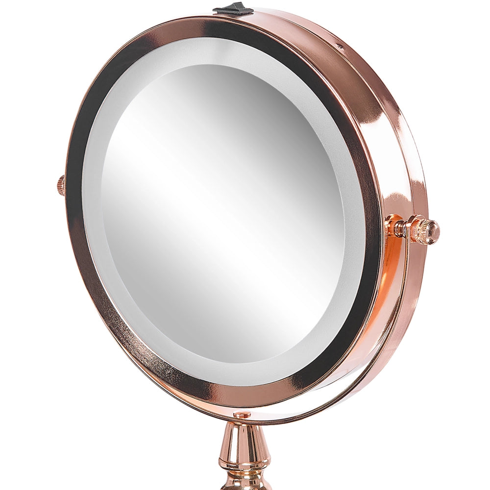 Specchio da tavolo double face per trucco a LED metallo rosa dorato ø 18 cm 1x / 5x