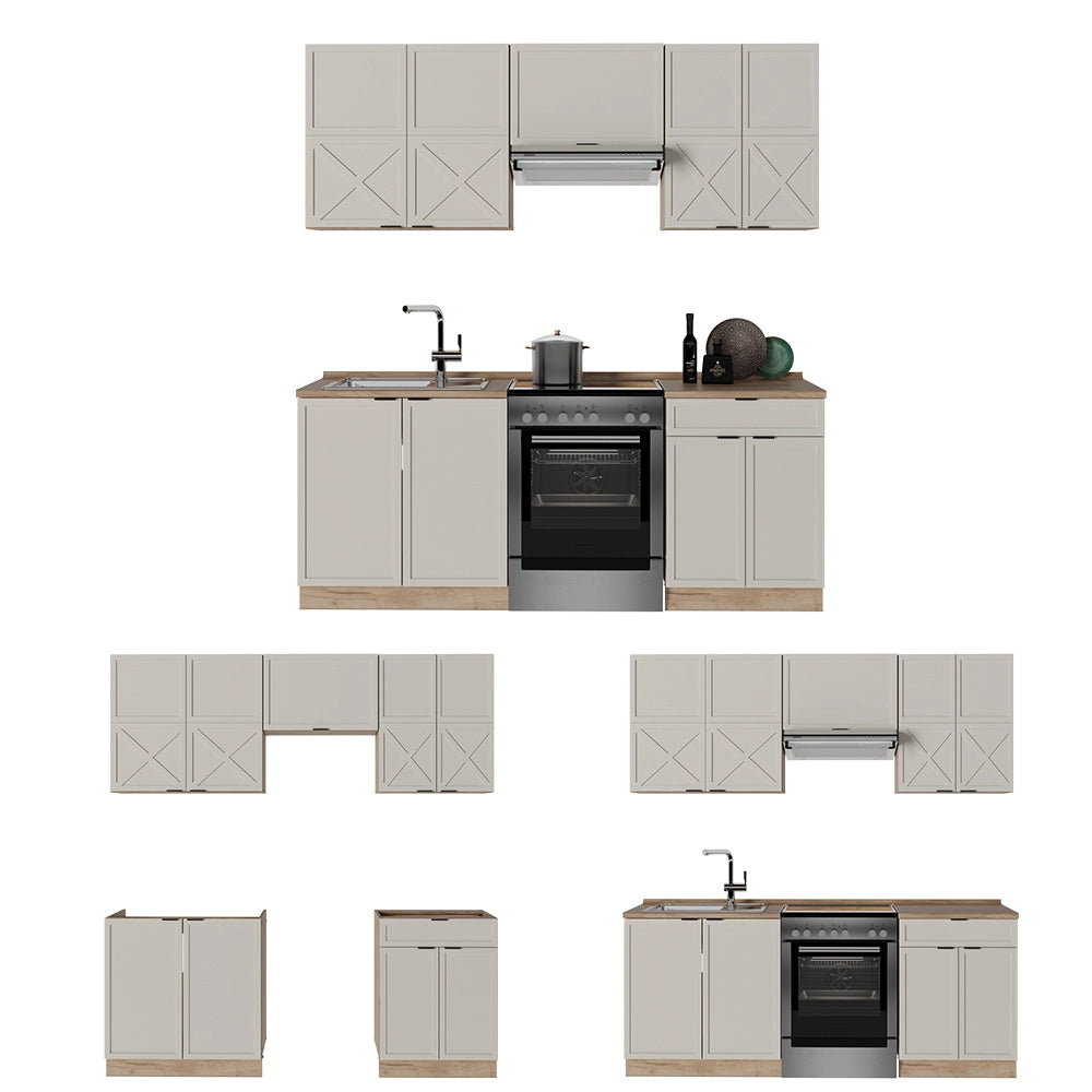 Cucina componibile Fame-Line GrigioBeige/Rovere dorato 200 cm, PL Antracite Vicco