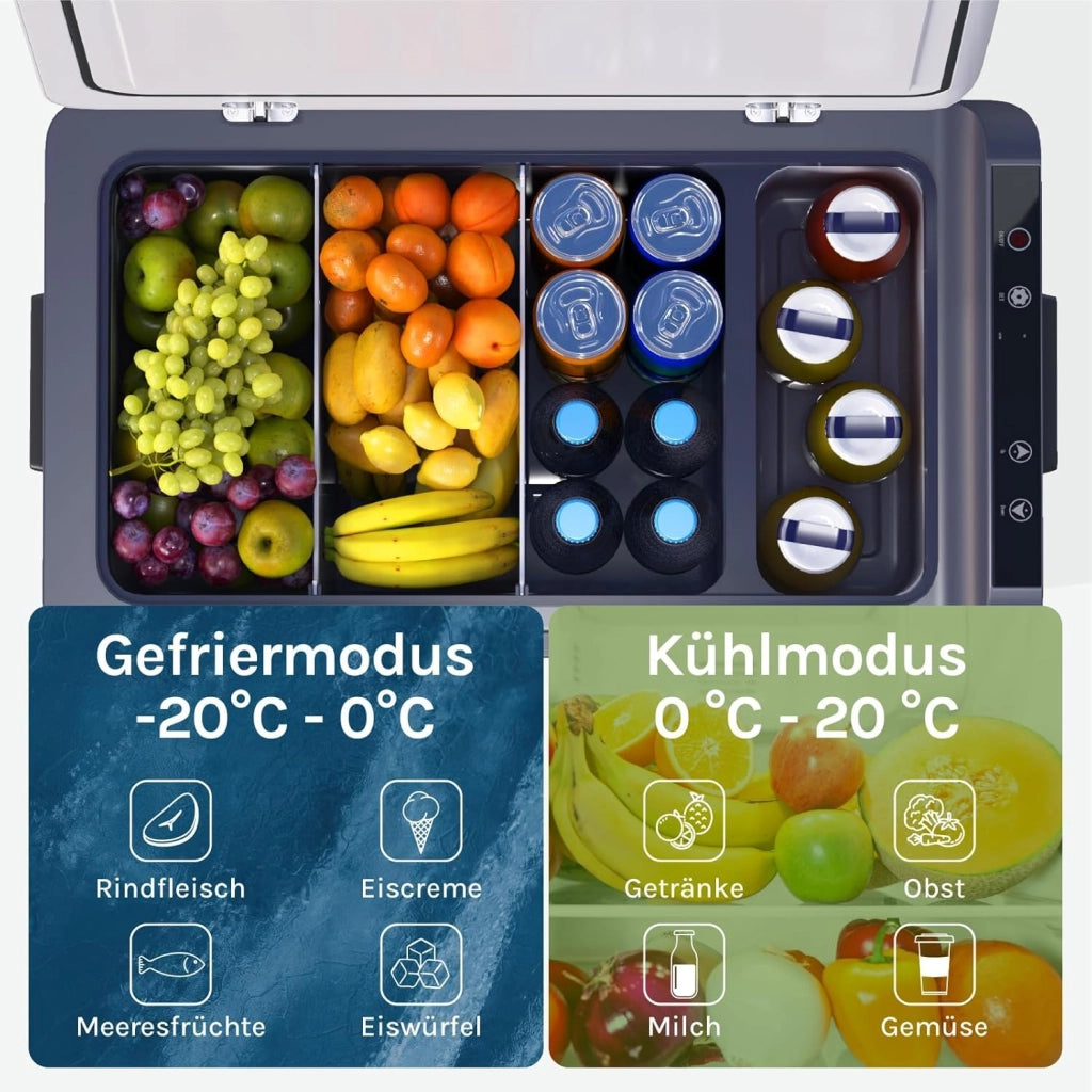 Mini Frigo Portatile 30L, 12V/220V Frigorifero Piccolo Elettrico a Compressore con Congelatore, per Auto Casa Campeggio Ufficio, Bianco+Nero