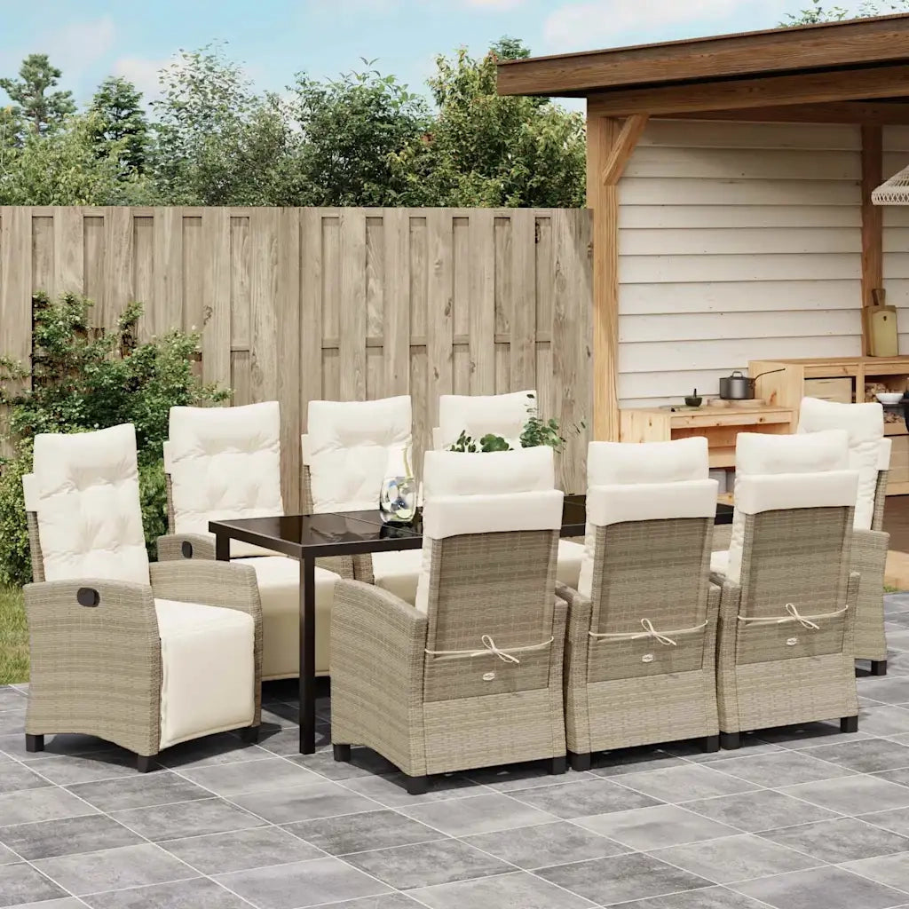 Set da Pranzo per Giardino con cuscino 9 pcs Beige polyrattan 3380448
