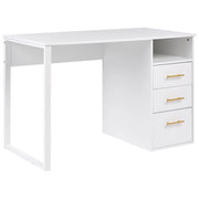 Scrivania da ufficio in stile scandinavo con cassetti in legno 120x60 cm Bianco Cassetto contenitore Legno chiaro Design minimalista