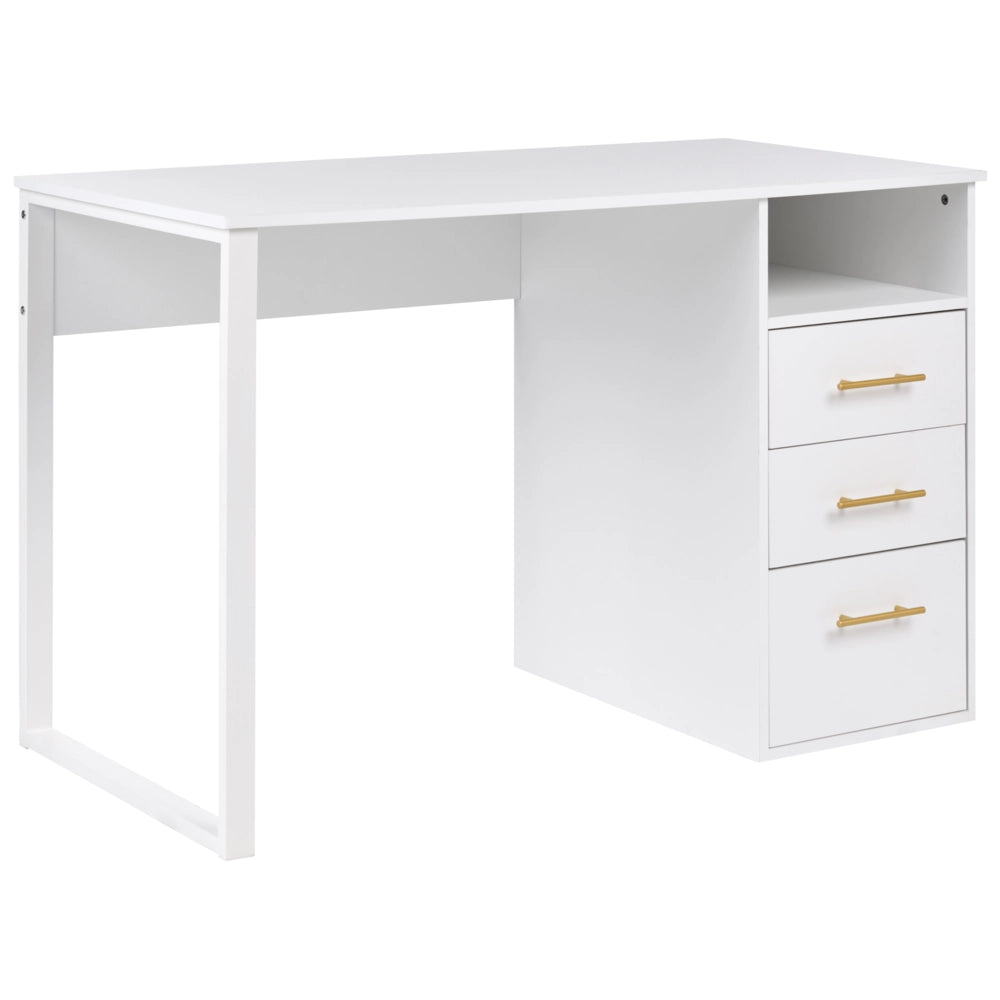 Scrivania da ufficio in stile scandinavo con cassetti in legno 120x60 cm Bianco Cassetto contenitore Legno chiaro Design minimalista