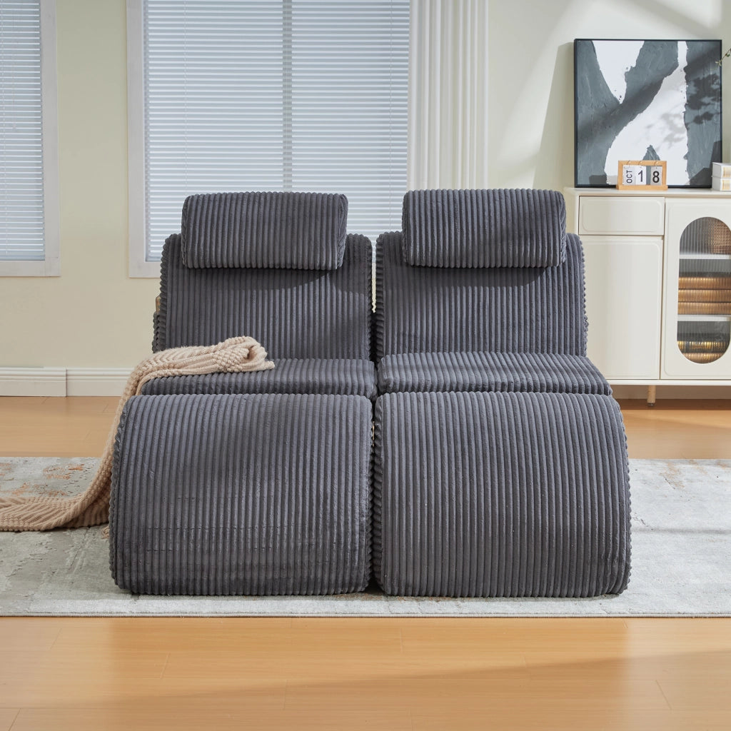 Poltrona relax con tasca laterale e cuscino removibile in velluto a coste grigio scuro
