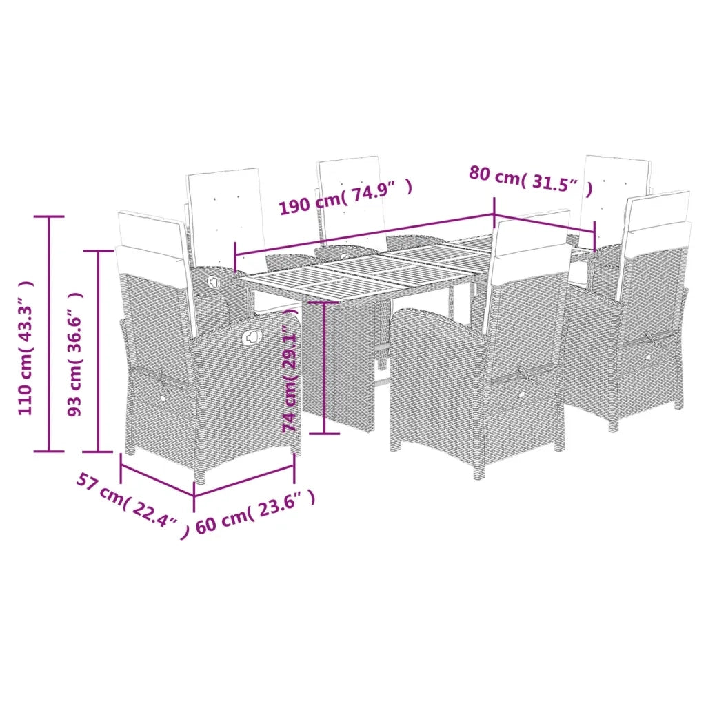 Set da Pranzo da Giardino 7 pz con Cuscini in Polyrattan Grigio 3212506