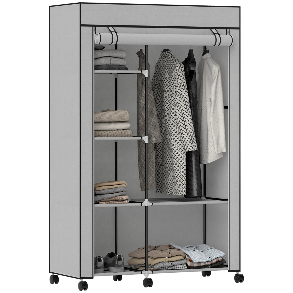 Armadio scorrevole in tessuto con appendiabiti e ripiani ¨C Zephmum ¨C 103x43x162,5cm grigio