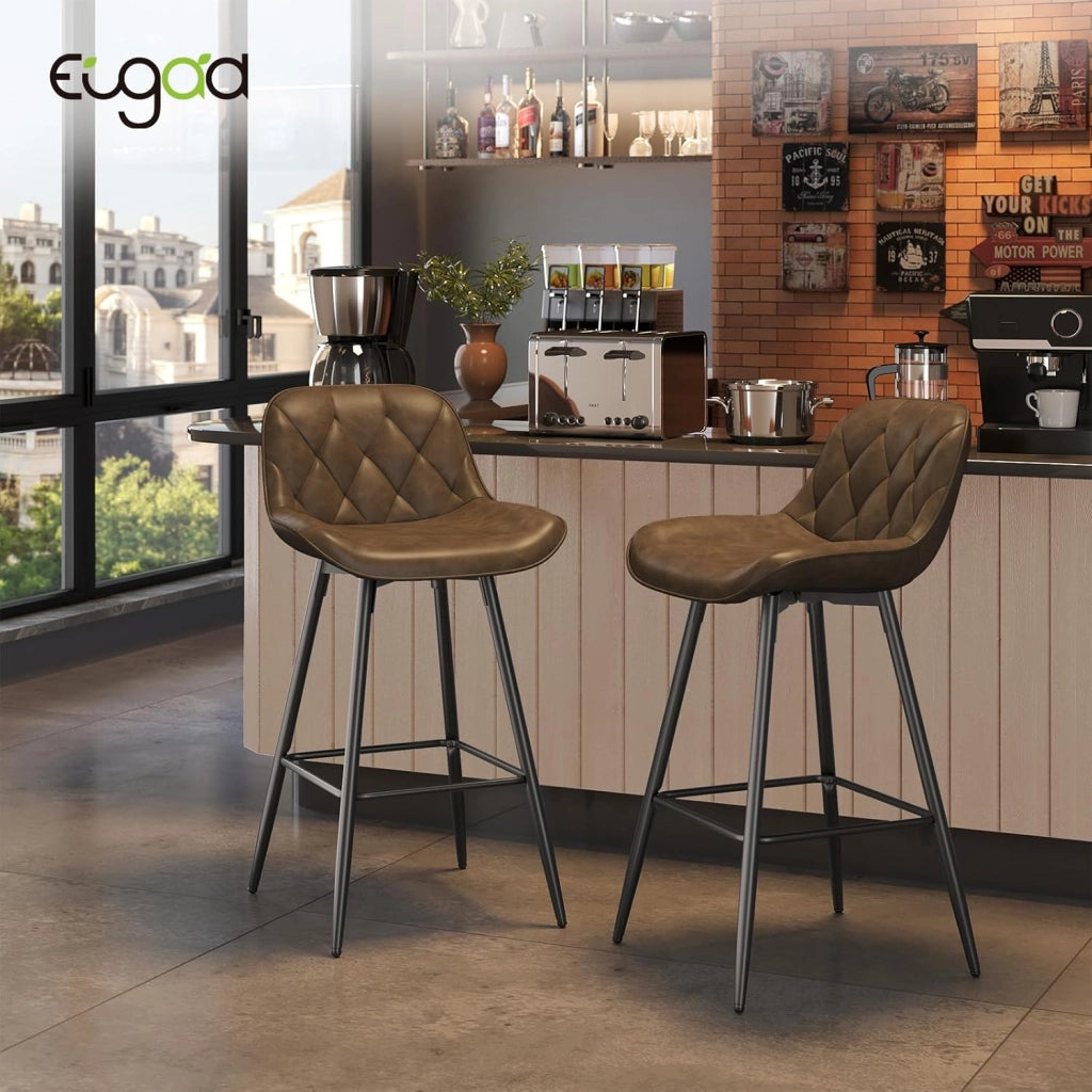 Sgabelli cucina, Sgabelli Bar con Schienale Sedia da Cucina con Poggiapiedi Sgabello Alto Imbottito Sedia in PU vintage con Gambe in Metallo per Bistrot Pub Sala da Pranzo, Marrone scuro