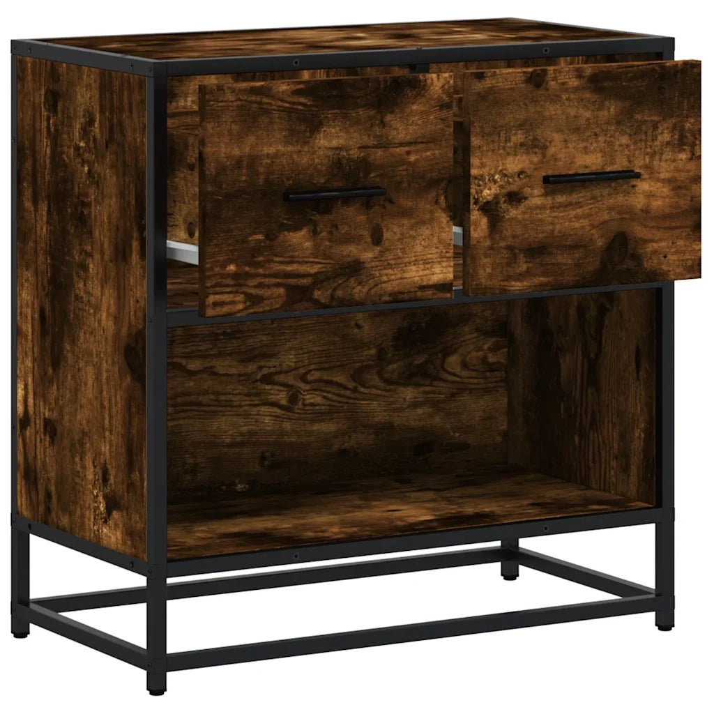 Comodino-Tavolino da notte Rovere Fumo 60x31x60 cm in Legno Multistrato e Metallo