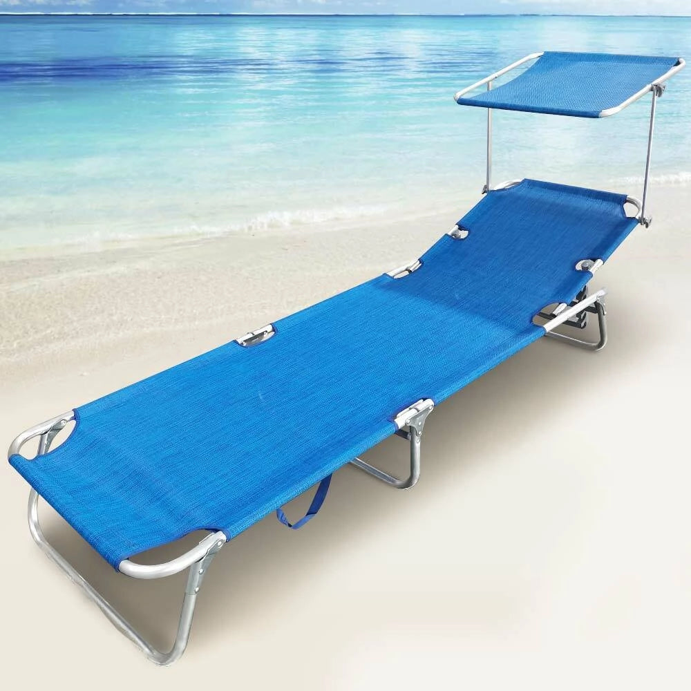 Lettino Prendisole Pieghevole Mare Spiaggia Sdraio con Tettuccio Parasole Blu