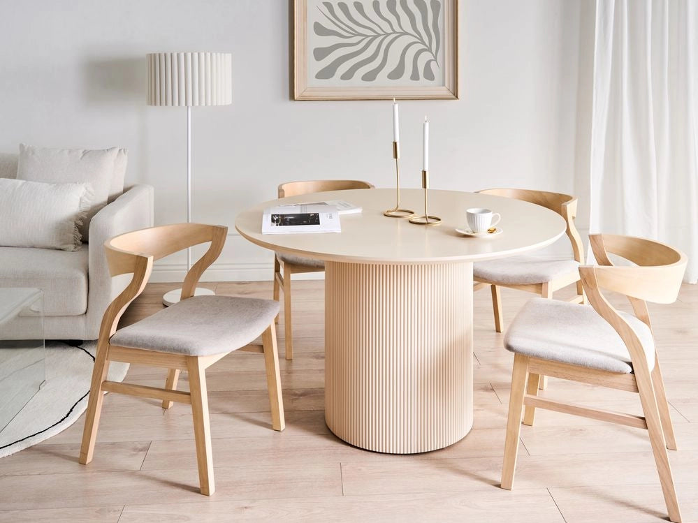 Tavolo da pranzo moderno rotondo ⌀ 120 cm Industrial Gamba a coste MDF Beige chiaro