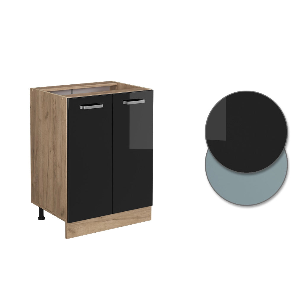 Vicco Mobiletto base cucina Nero lucido 60 cm , PL Rovere