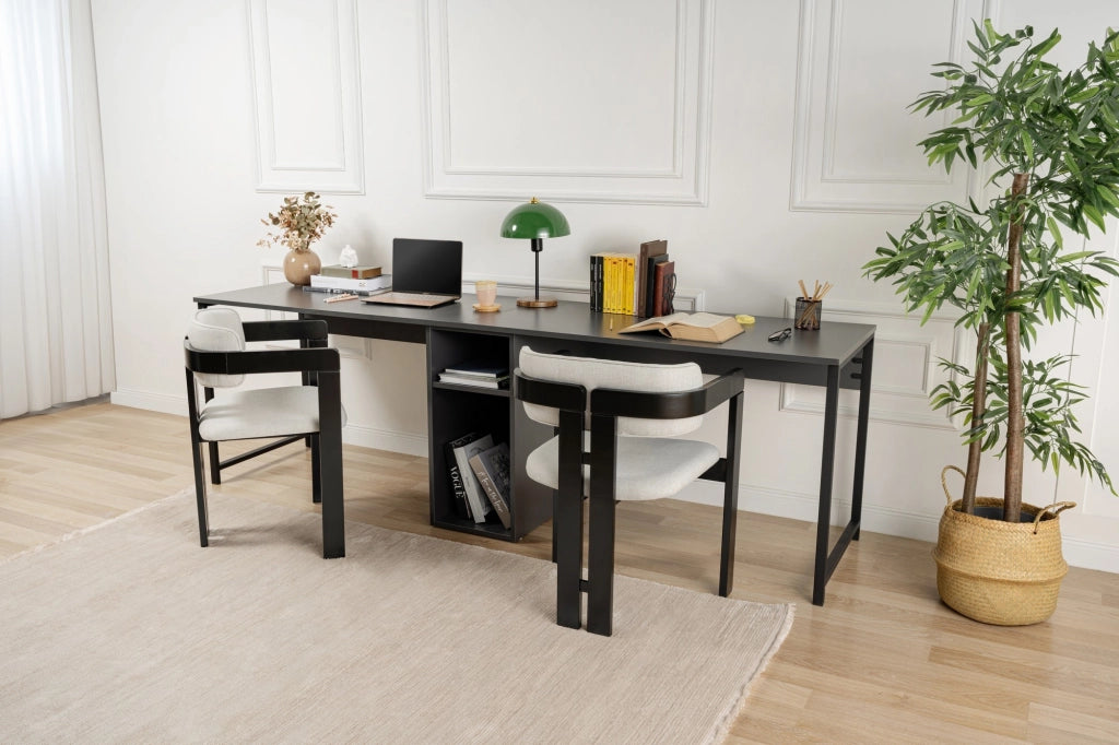 Scrivania doppia in legno - 240 x 60 x 74 cm - Antracite/Nero