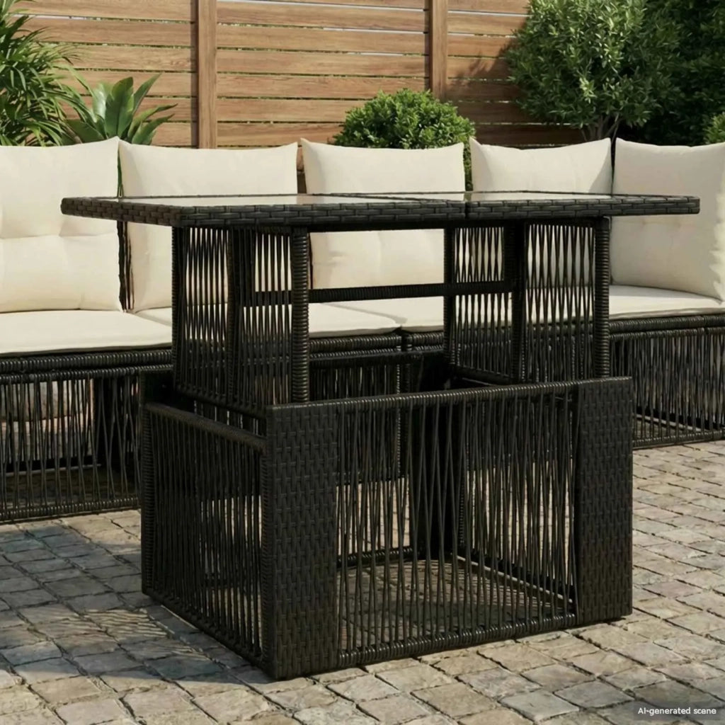 Tavolo da Giardino Nero 100 x 55 x 37 cm Rattan PE e Vetro 42035136