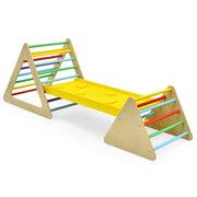 Set da arrampicata per bambini 3 in 1 con 2 scale triangolari e 1 rampa reversibile 59,5 x 79,5 x 70 cm sensazione di comfort legno naturale 20_0019299
