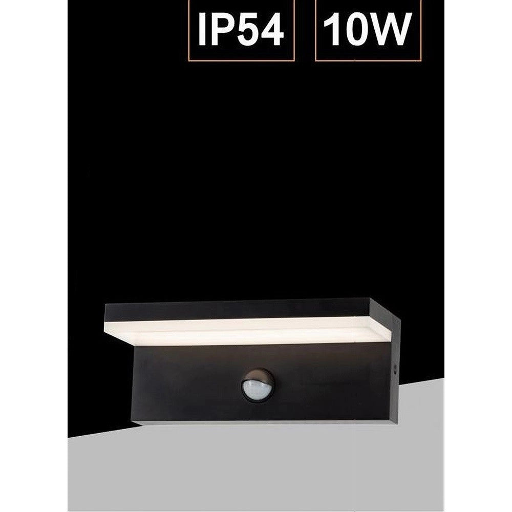 Trade Shop - Applique Esterno 10w Con Sensore Pir Di Movimento Da Parete Giardino Ip54 Bs82-n -