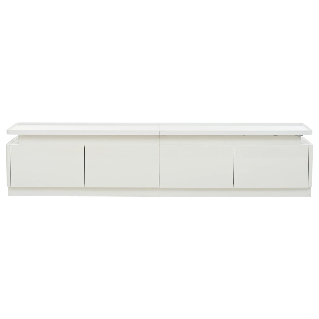 Mobile porta TV con LED, 4 cassetti e finitura lucida, per soggiorno, in truciolato bianco, 180 × 34 × 40 cm