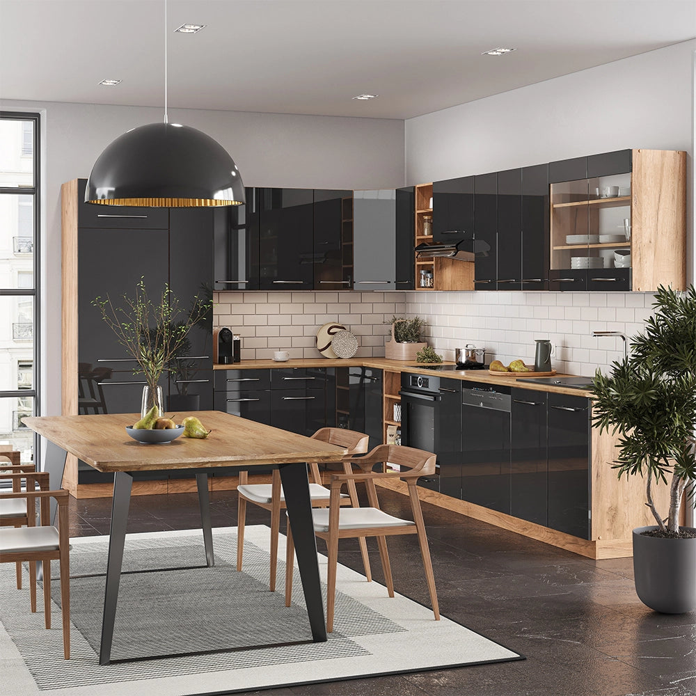 Cucina angolare completa Fame-Line Antracite lucido/Rovere dorato 347 x 60 cm, PL Antracite Vicco