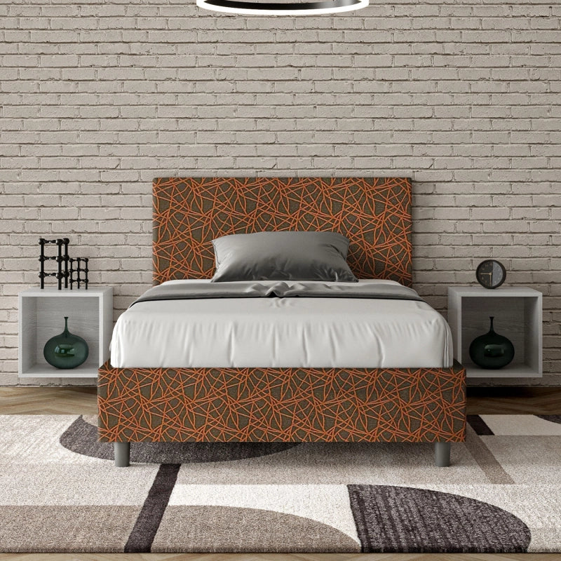 Letto imbottito 1 piazza e mezza 120x200 cm tessuto Era Adele - Senza rete,Arancione