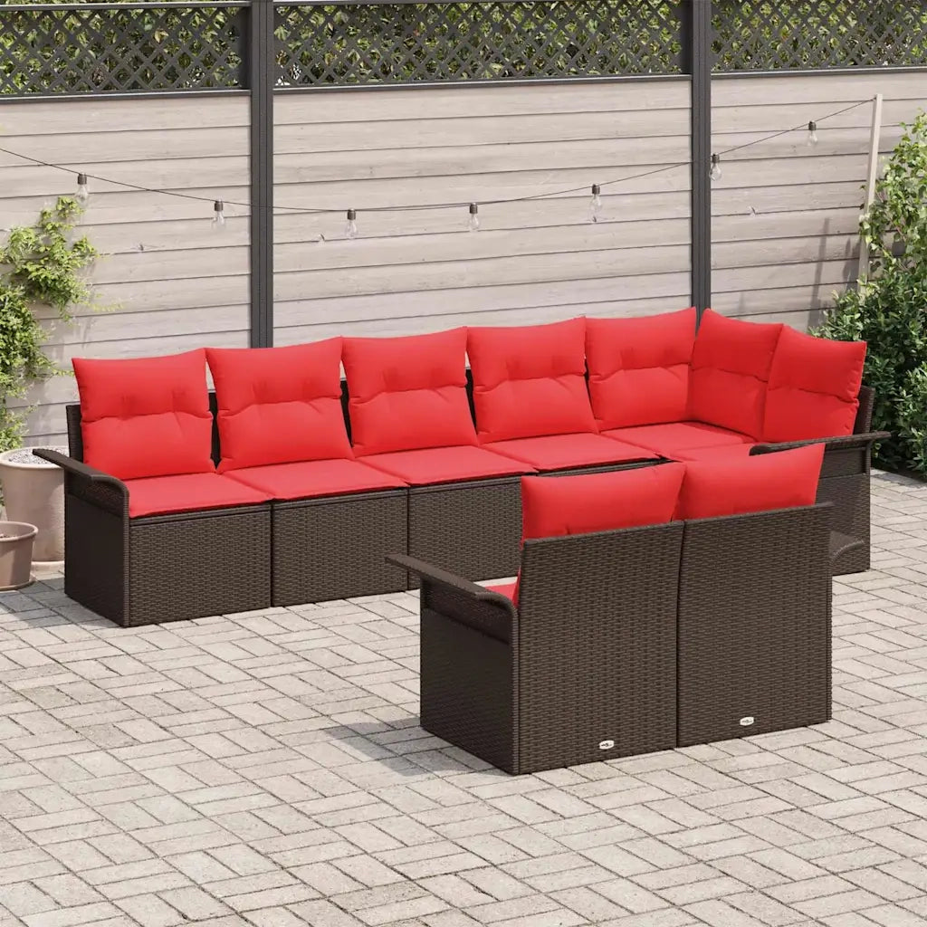 Set Divano da Giardino con cuscino 8 pcs Marrone polyrattan