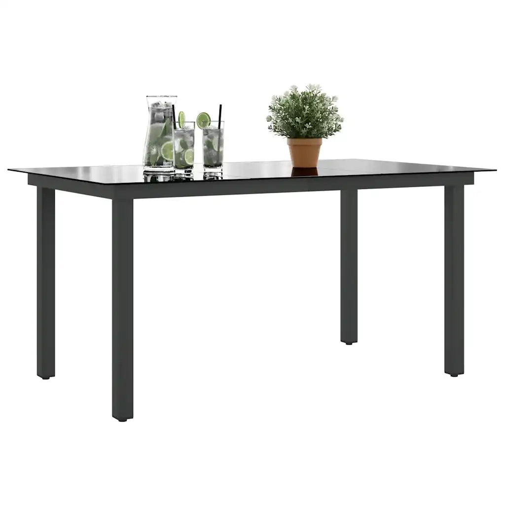 Tavolo da Giardino Nero 150x90x74 cm in Alluminio e Vetro 42788