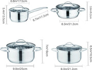 Set di pentole in acciaio inossidabile - 4 pentole - Adatto anche per induzione - Acciaio inossidabile - Pentola in acciaio - 3 pentole - Set di pentole - Coperchi in vetro - Duraturo