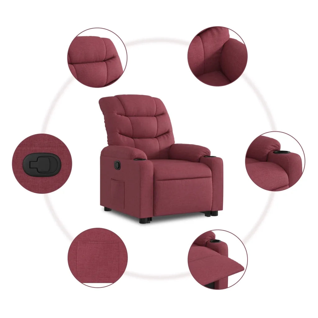 Poltrona | Sedia Relax Alzapersona Reclinabile Rosso Vino in Tessuto