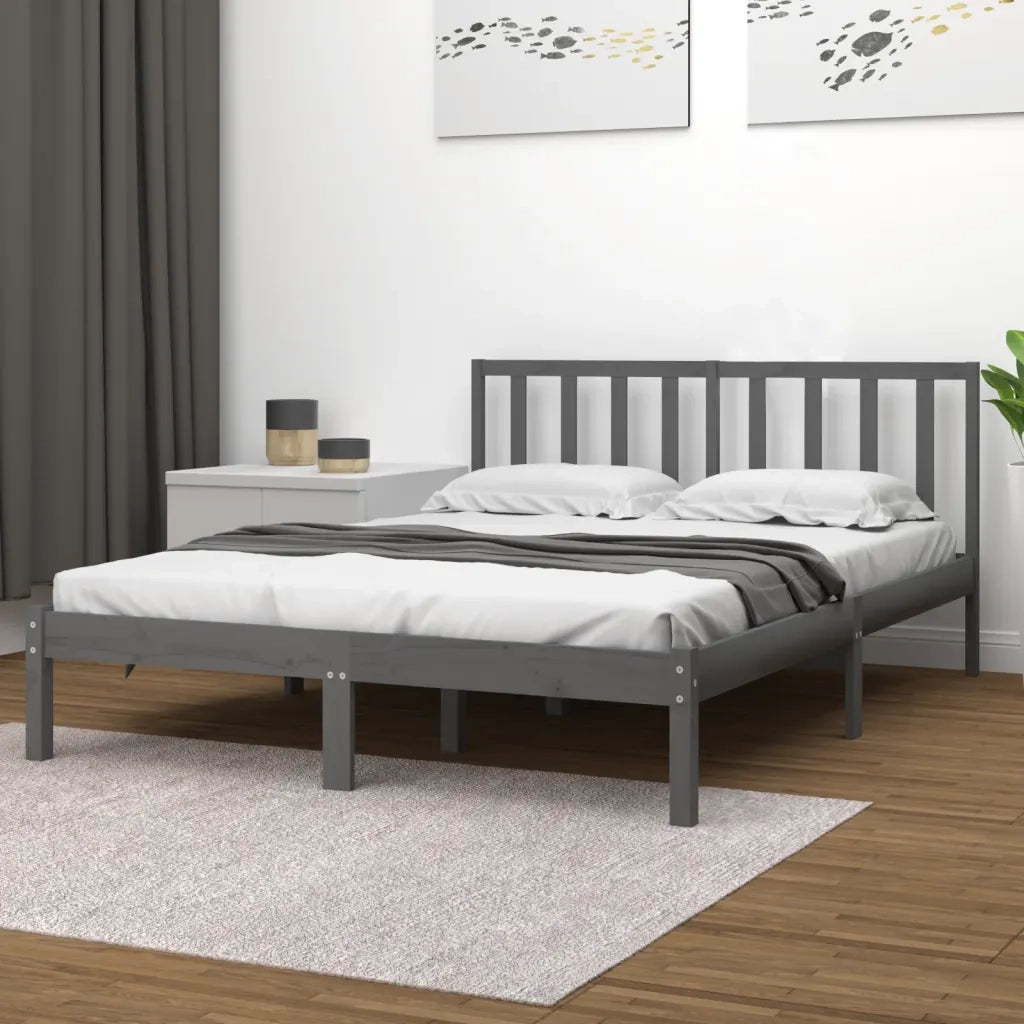 Letto matrimoniale | Letto per adulti | Giroletto Grigio in Legno Massello di Pino 200x200 cm