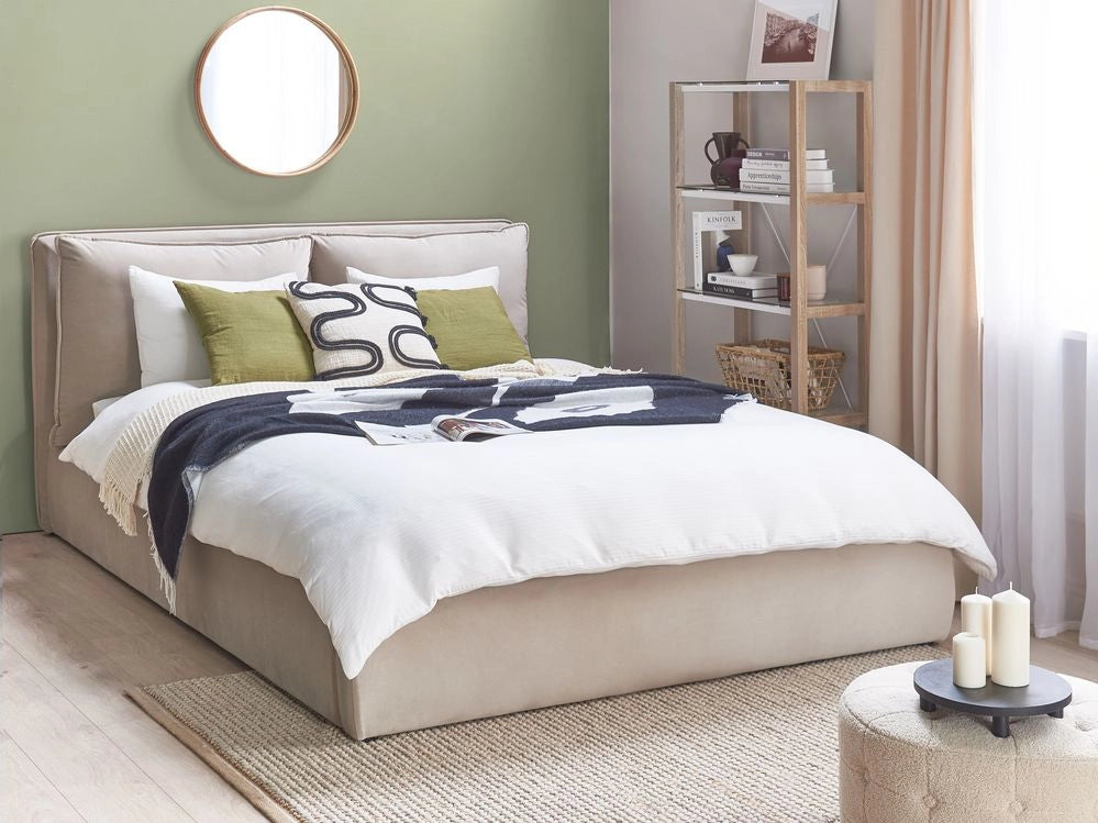 Letto matrimoniale colore beige con vano contenitore 160 x 200 cm camera da letto moderna