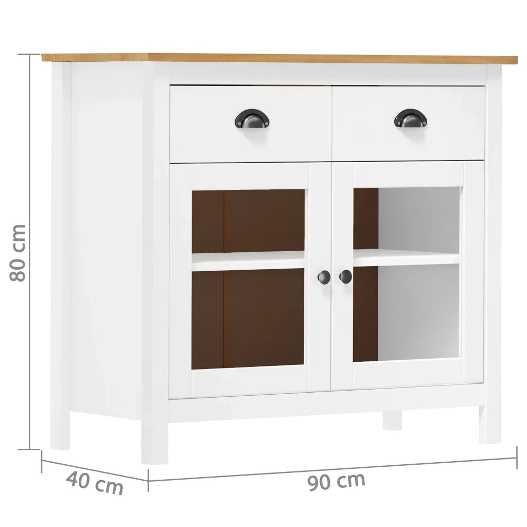 Credenza Hill Bianca 90x40x80 cm in Legno Massello di Pino 288942