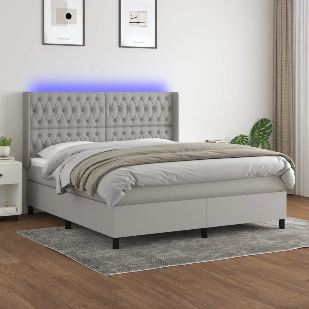 Letto a Molle Materasso e LED Grigio Chiaro 160x200 cm Tessuto 3138565