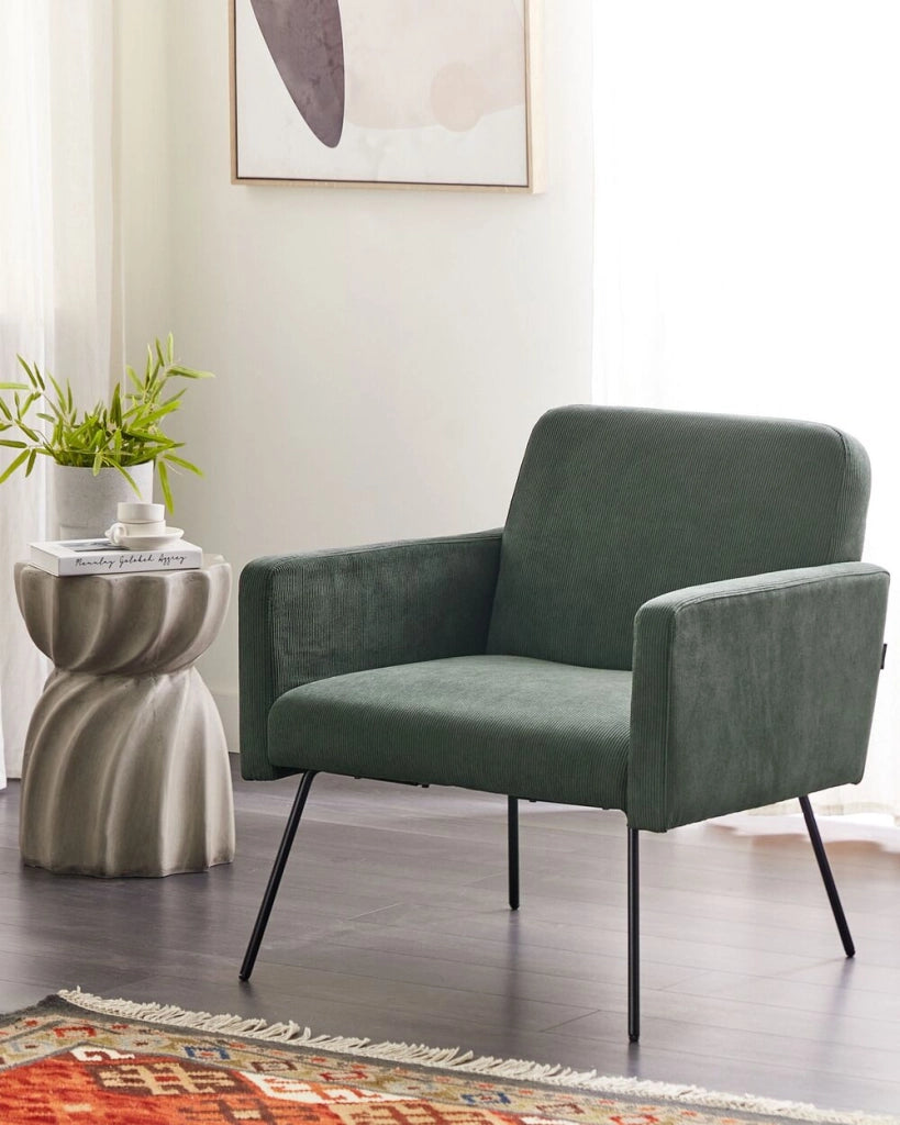 Poltrona Velluto Verde Scuro Snelle Gambe In Metallo Nero Moderno Soggiorno Retrò