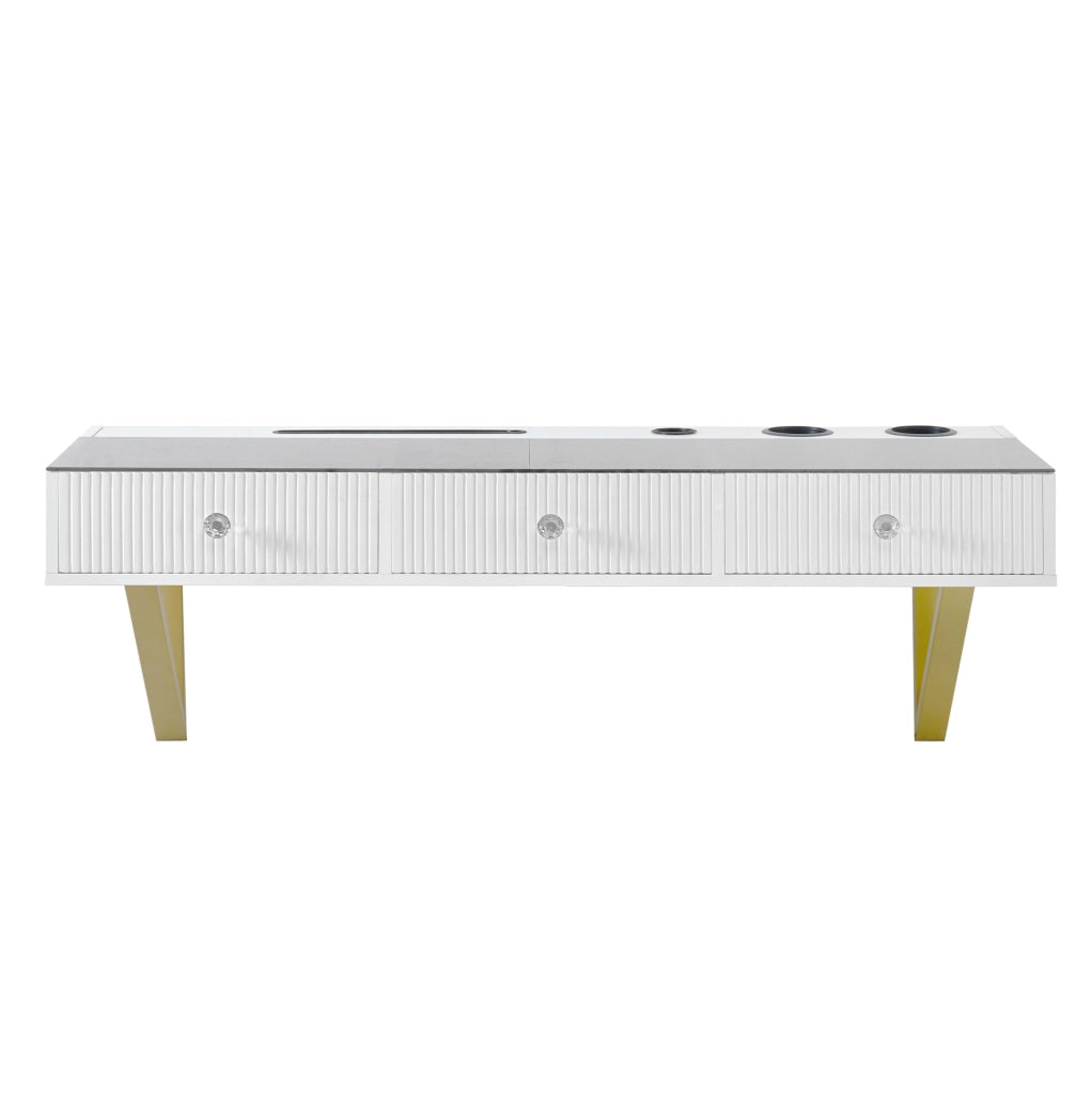Tavolo da trucco bianco con 3 cassetti e piano in vetro
