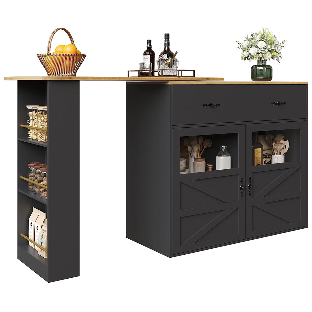 Tavolo Bar Estendibile - Xylo - 138-204??39??104 cm - Nero con Ripiani