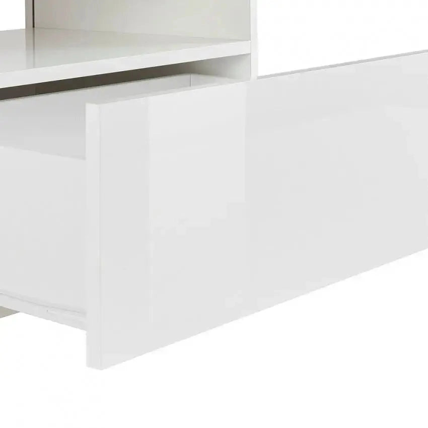 Porta TV Vega moderno con 2 ante battente e 1 cassetto - Bianco lucido