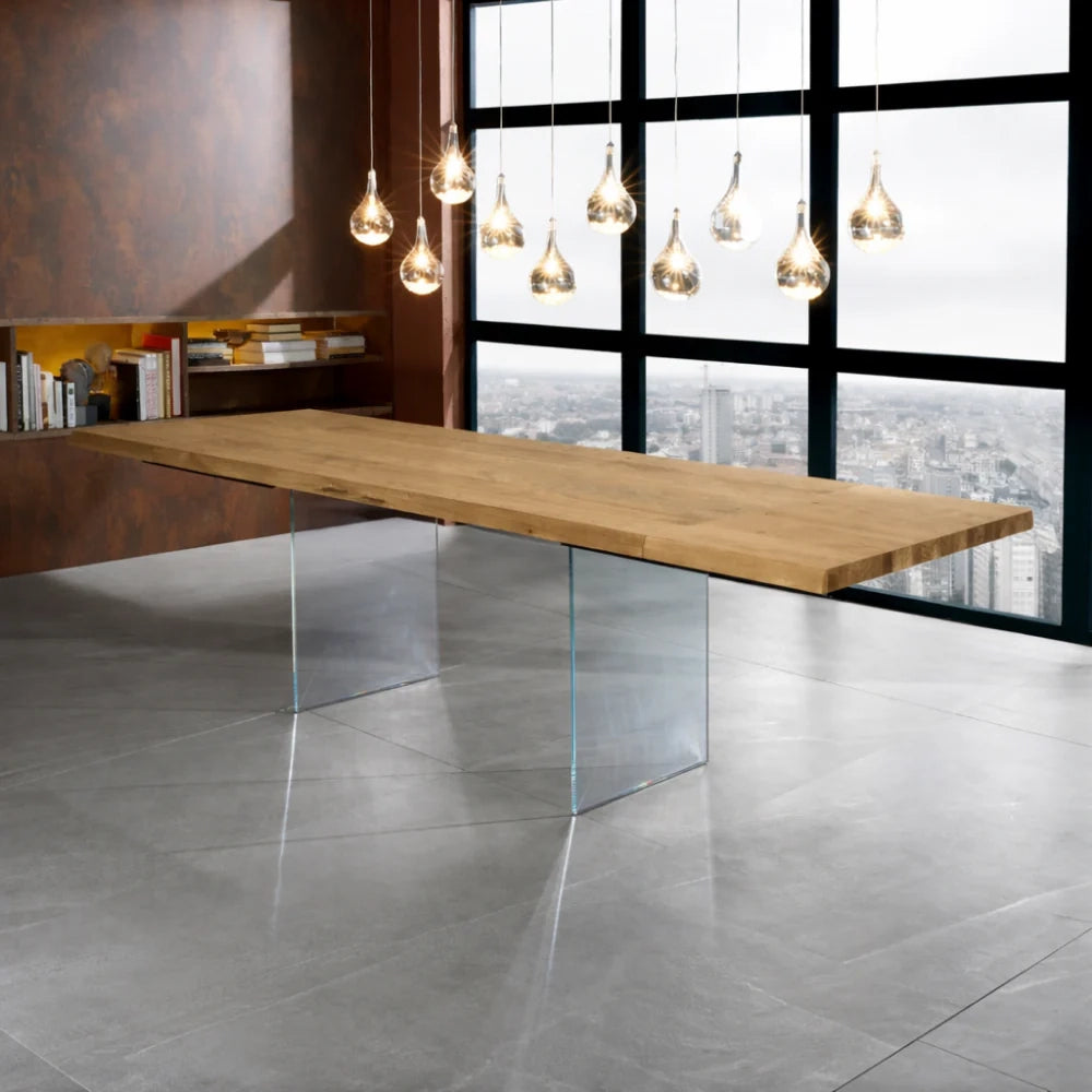 Tavolo da pranzo allungabile in legno impiallacciato rovere naturale Forest 160-240x90 cm fino a 10 posti Made in Italy | Duzzle