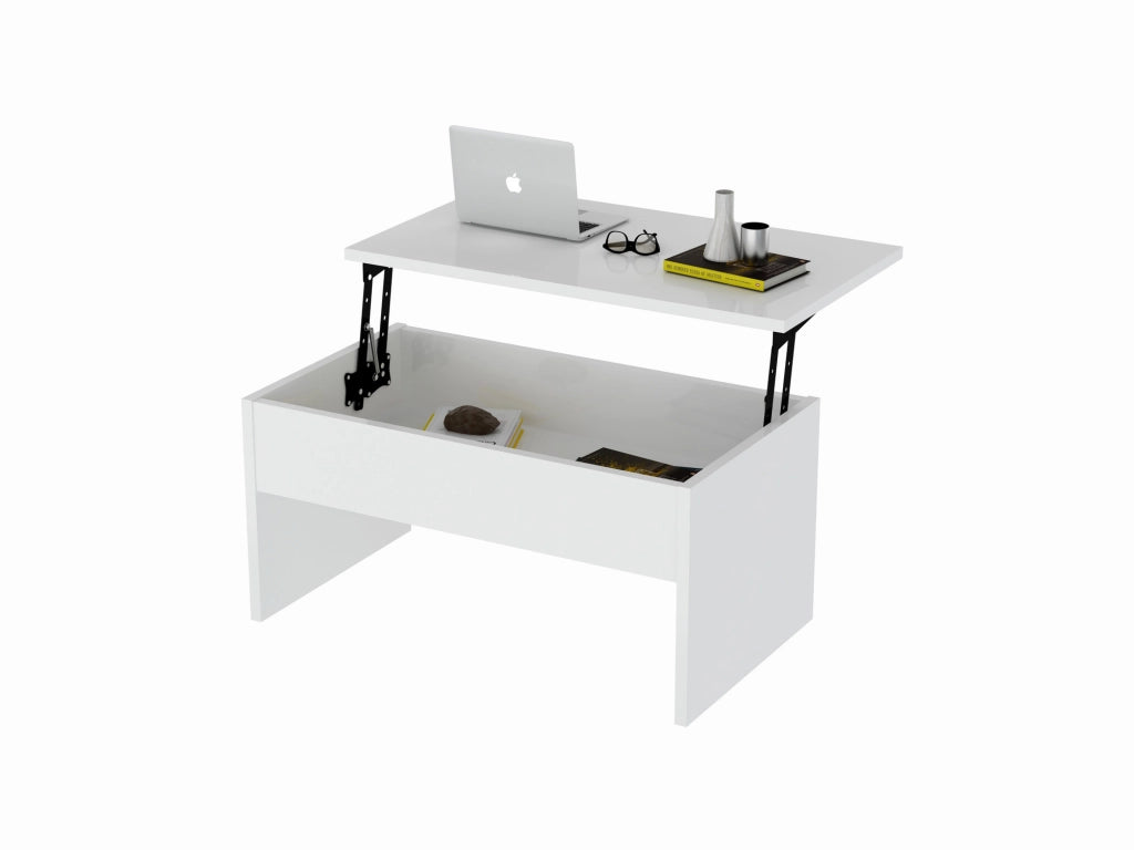 Tavolino "Akilli" con contenitore in legno - 90 x 52 x 45 cm - Bianco