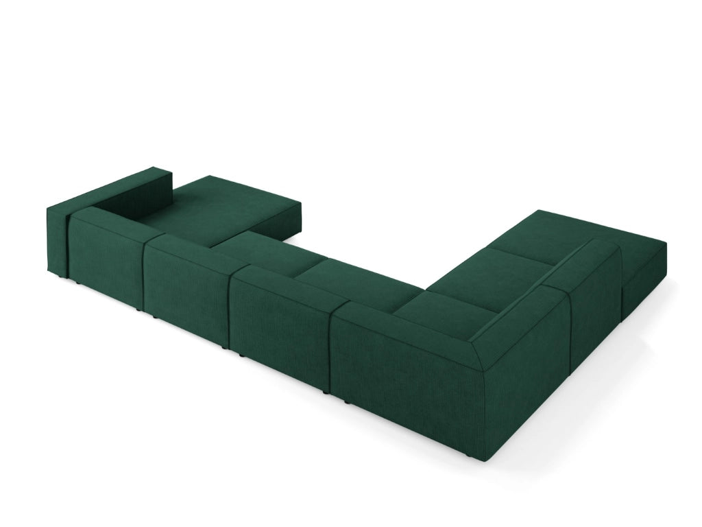 Cosmopolitan Design - Divano panoramico sinistro "Arendal" 7 posti in ciniglia con effetto a coste verde bottiglia 