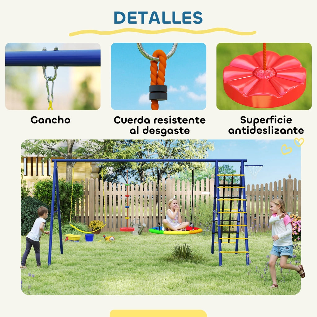 Altalena 6 in 1 per Bambini con Nido e Scivolo ¨C zephmum ¨C 350x183x200 cm Multicolore