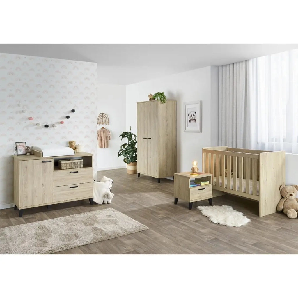 Tavolino da letto DANAÉ – 1 cassetto + 1 nicchia – Rovere chiaro – Camera bebè e bambino