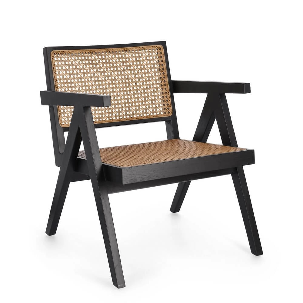 Poltrona Lounge in Legno di Teak con Schienale in Rattan - ELOISE