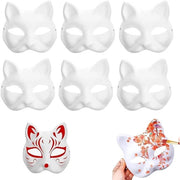 6 pezzi di maschere da gatto Halloween 18 x 17 cm - maschera therian in bianco - dipinta a mano per feste di Halloween