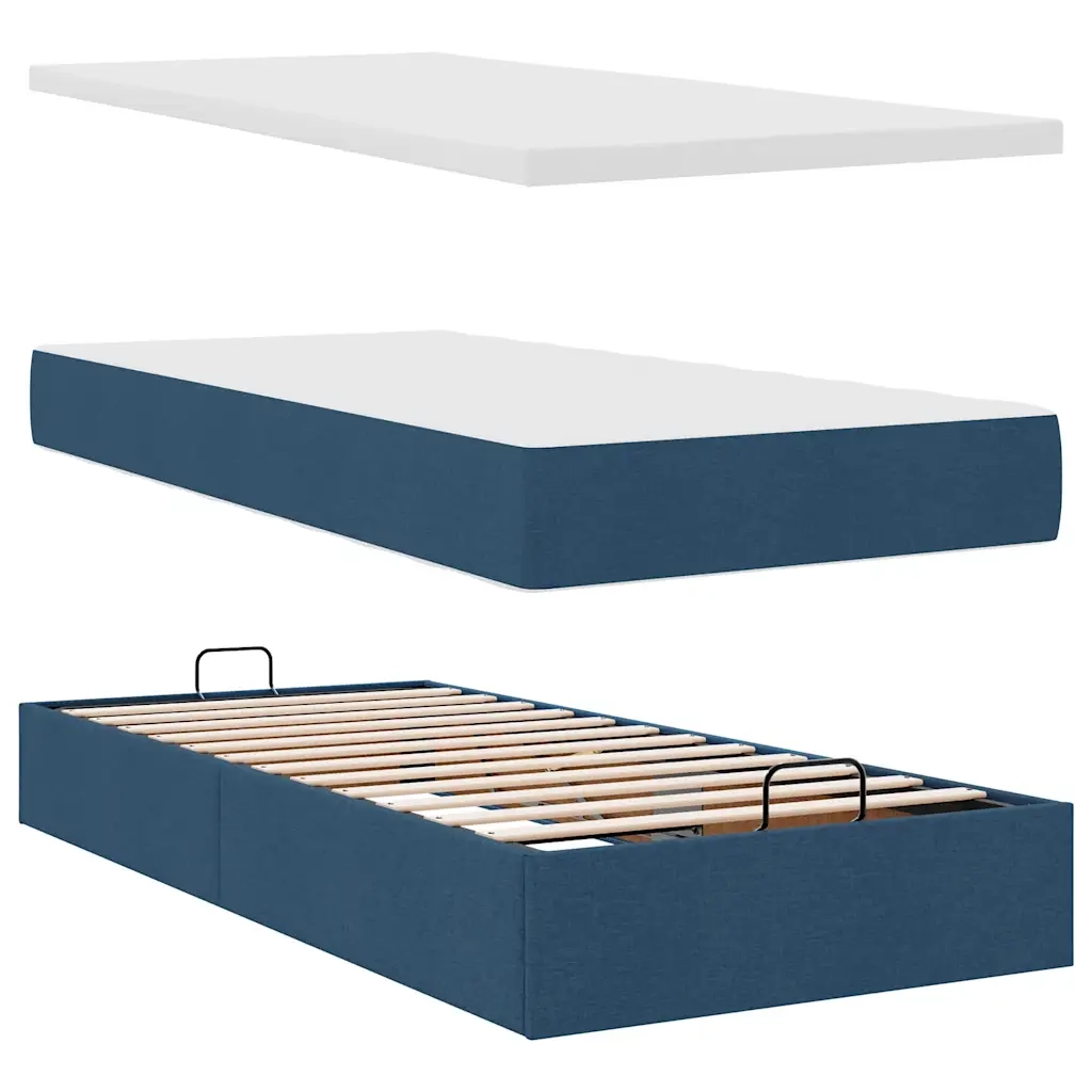 Pouf Letto con Materasso Blu 90x200 cm in Tessuto 3311434