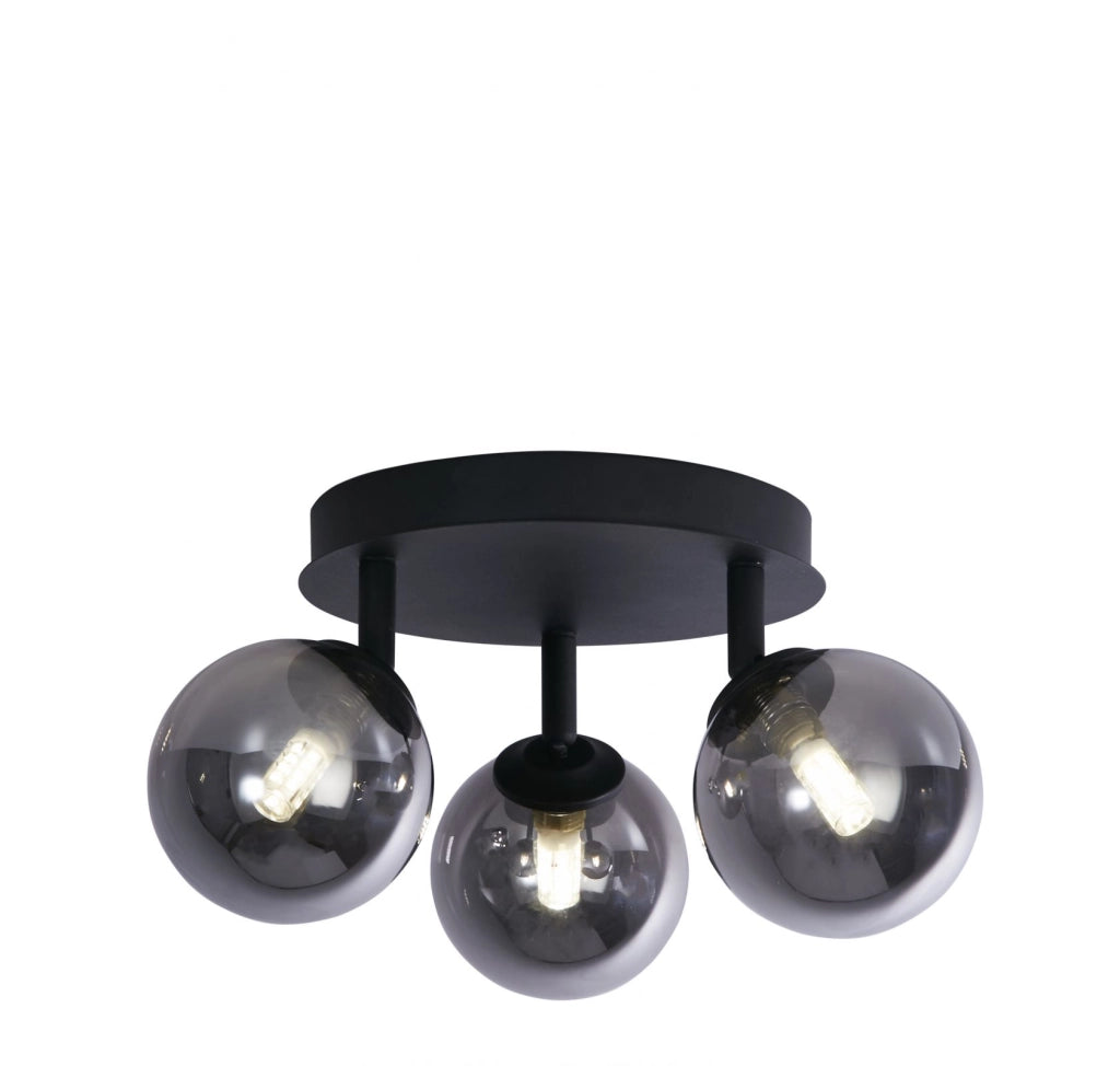 Crosby 3Lt Semi-Flush - Metallo nero e vetro fumé